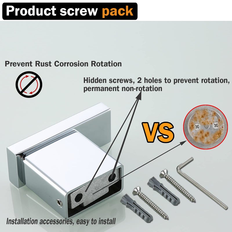 RANDOM Towel Hooks Bathroom Hardware Accessories Coat Hook 304 Stainless Steel Clothes Hook for Bath Kitchen Contemporary Hotel Style Wall Mounted 2 Pack. (Square, Chrome) - Image 4
